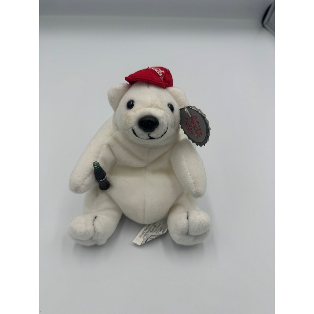 Vintage 1997 Coca-Cola Polar Bear Plush‎ Bean Bag Toy with Red Hat 3